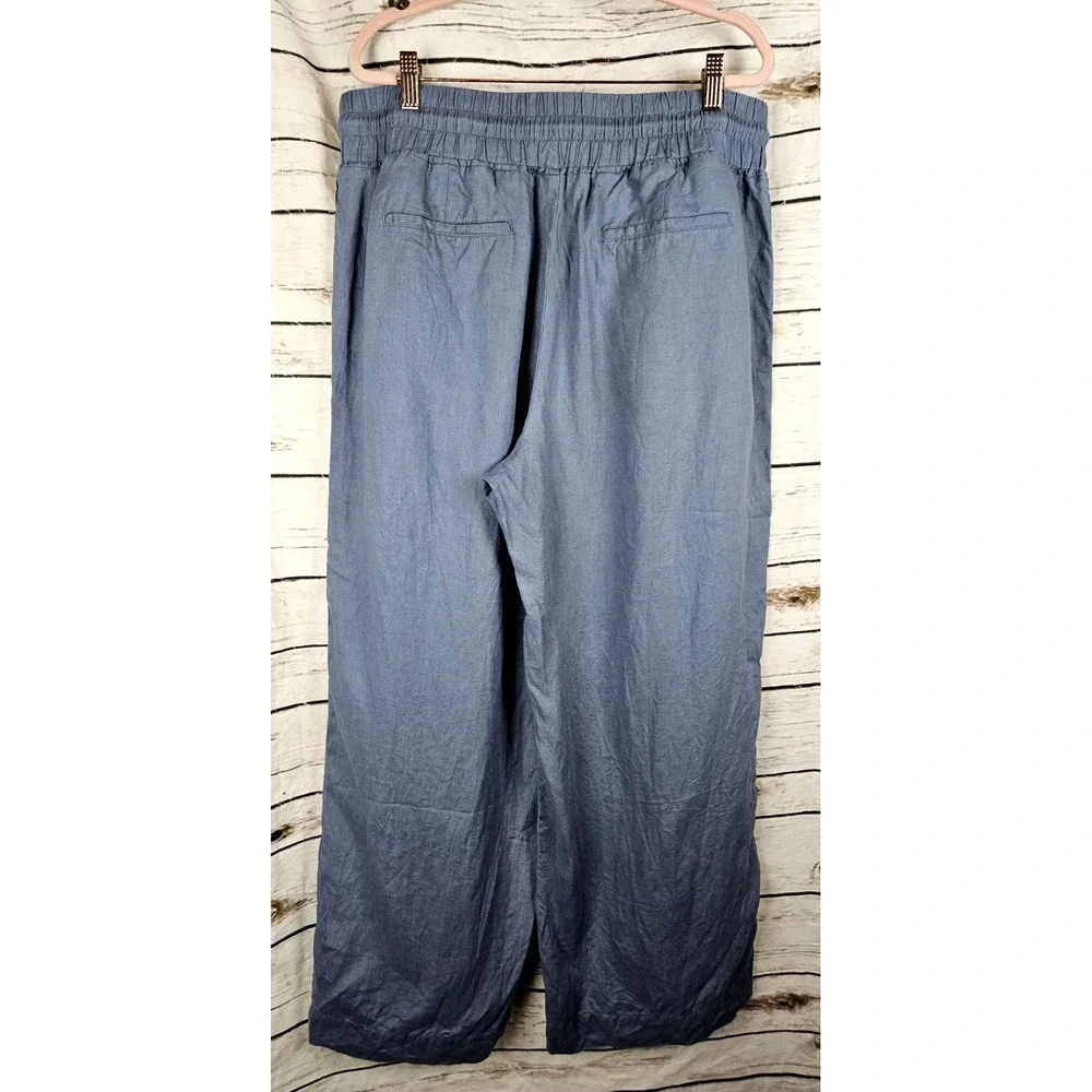 Quince 100% European Linen Pants XL Blue Wide Leg Pull On High Rise Coastal